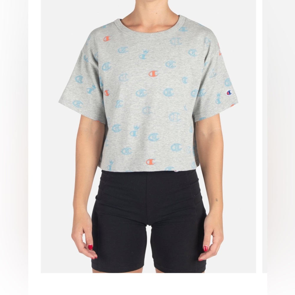 Women’s XL Champion all over printed logo crop top